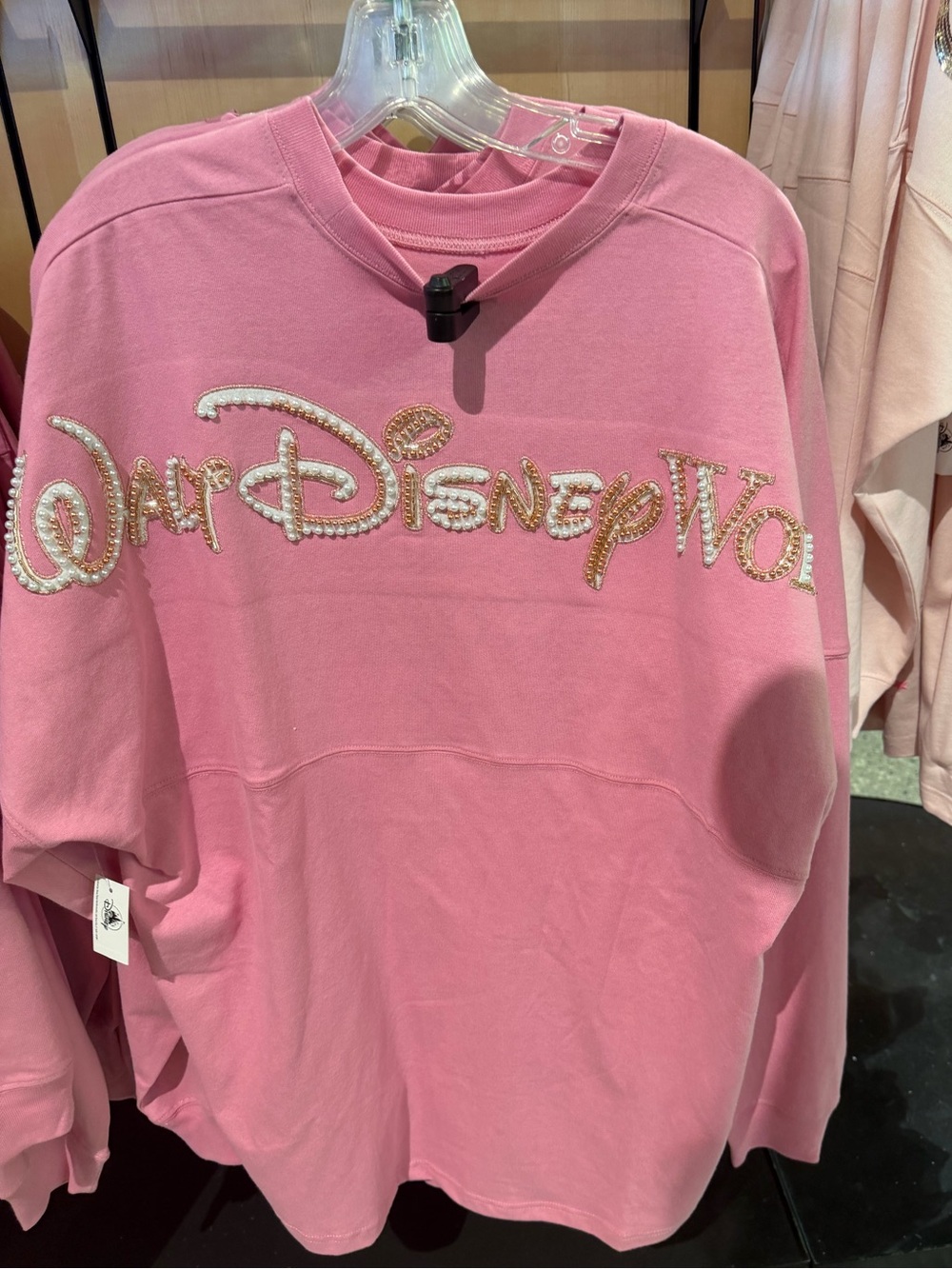Disney Pink pearl spirit jersey Oversized Glitter Logo Sweatshirt Disney pink
